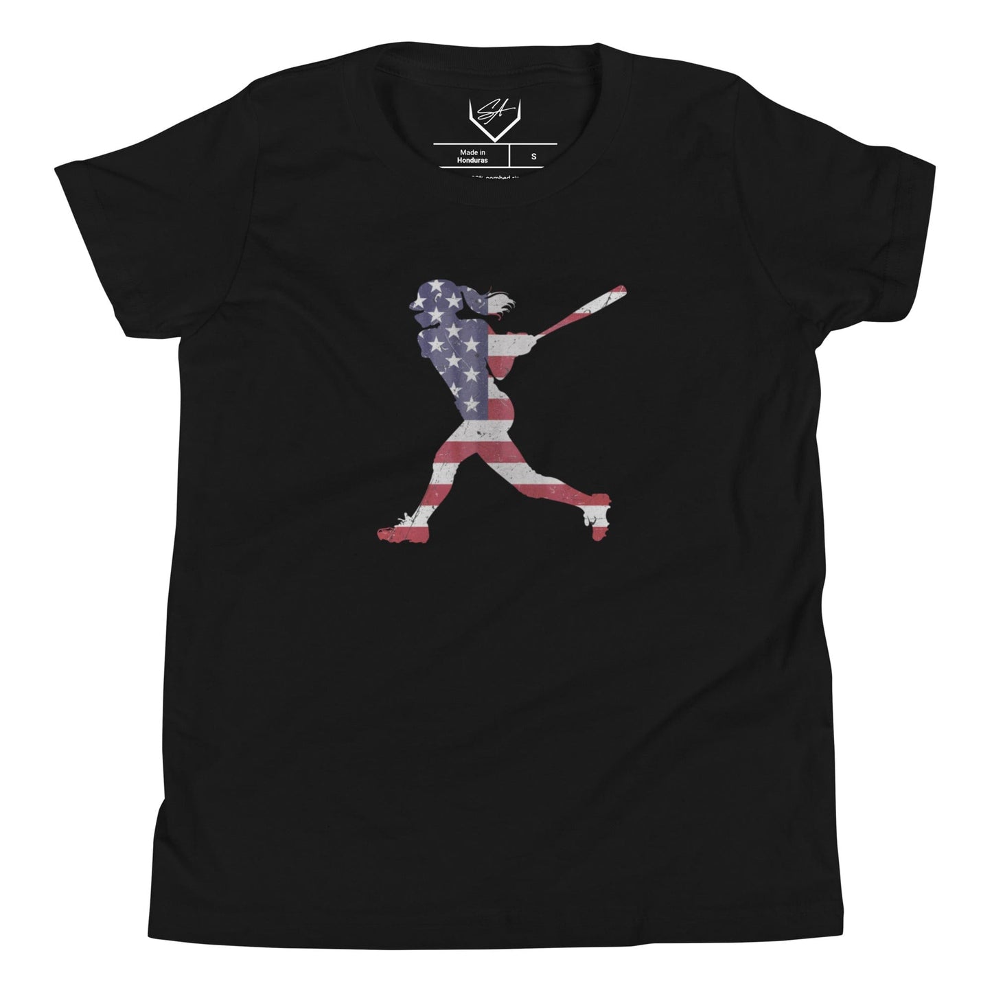 SA Apparel Youth Tee Black / S American Flag Softball Batter - Youth Tee