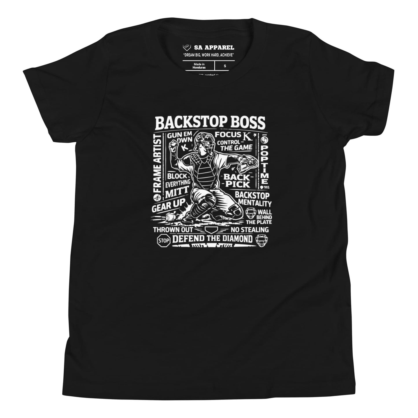 SA Apparel Youth Tee Black / S / Soft Style/Cotton Backstop Boss In Action - Youth Tee