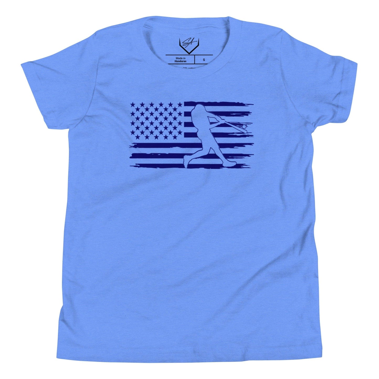 SA Apparel Heather Columbia Blue / S Flag Baseball Batter Blue - Youth Tee