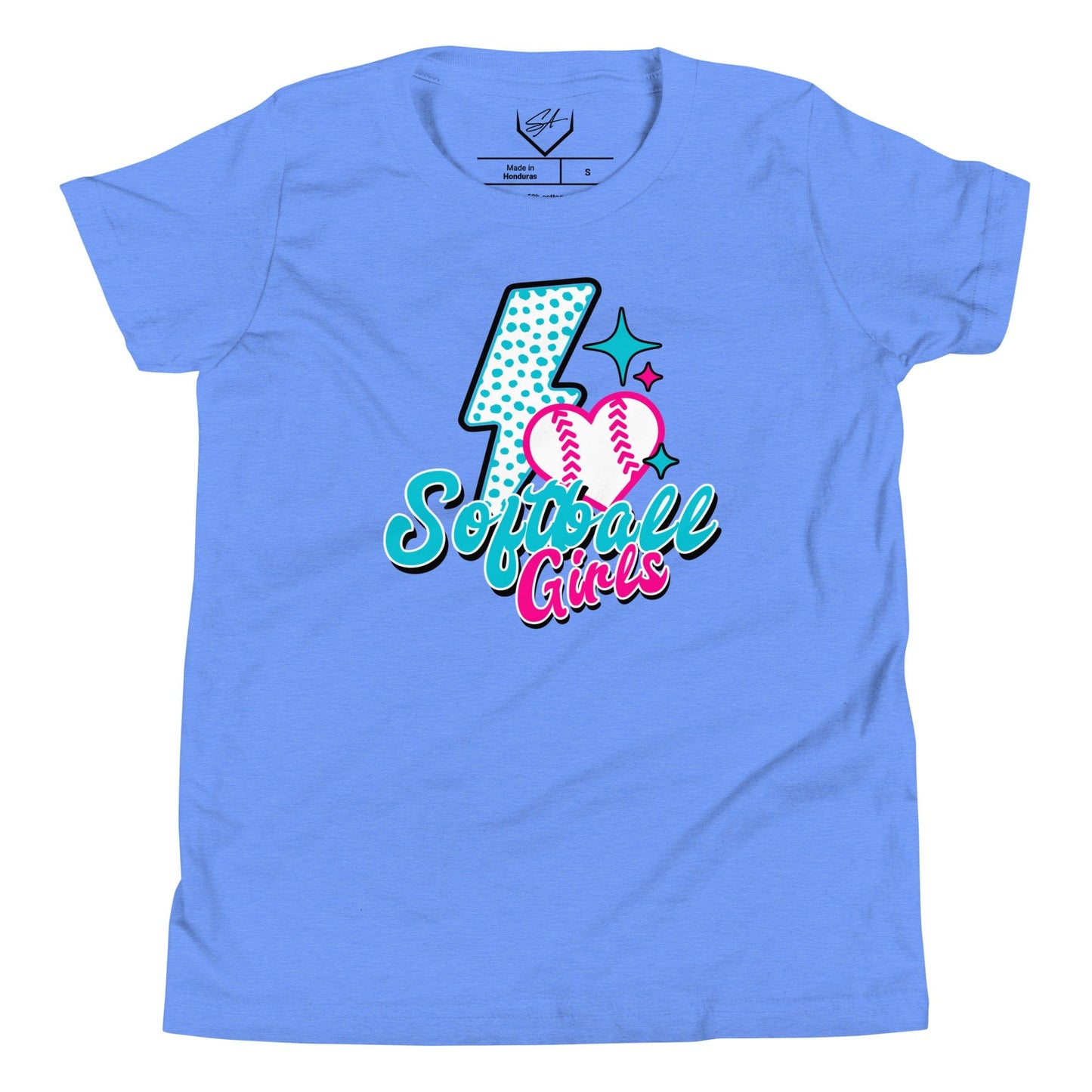 SA Apparel Youth Tee Heather Columbia Blue / S / Soft Style/Cotton Softball Girls - Youth Tee