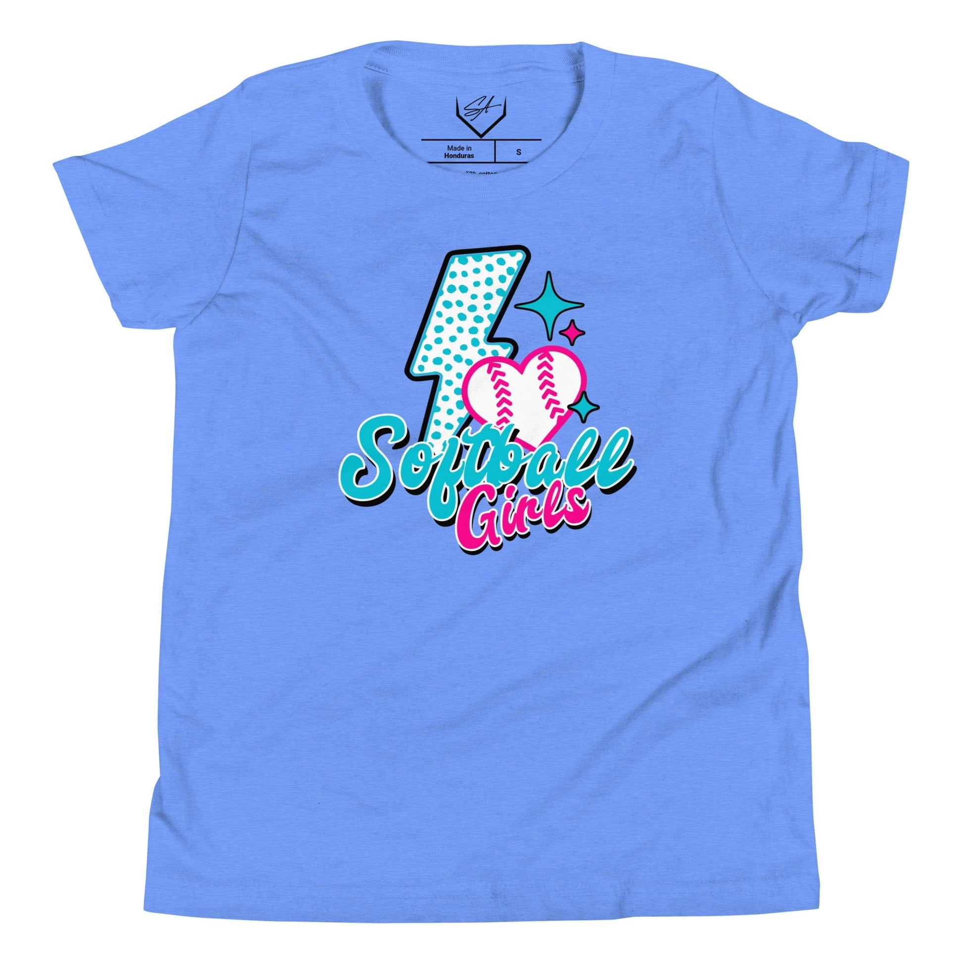 SA Apparel Youth Tee Heather Columbia Blue / S / Soft Style/Cotton Softball Girls - Youth Tee