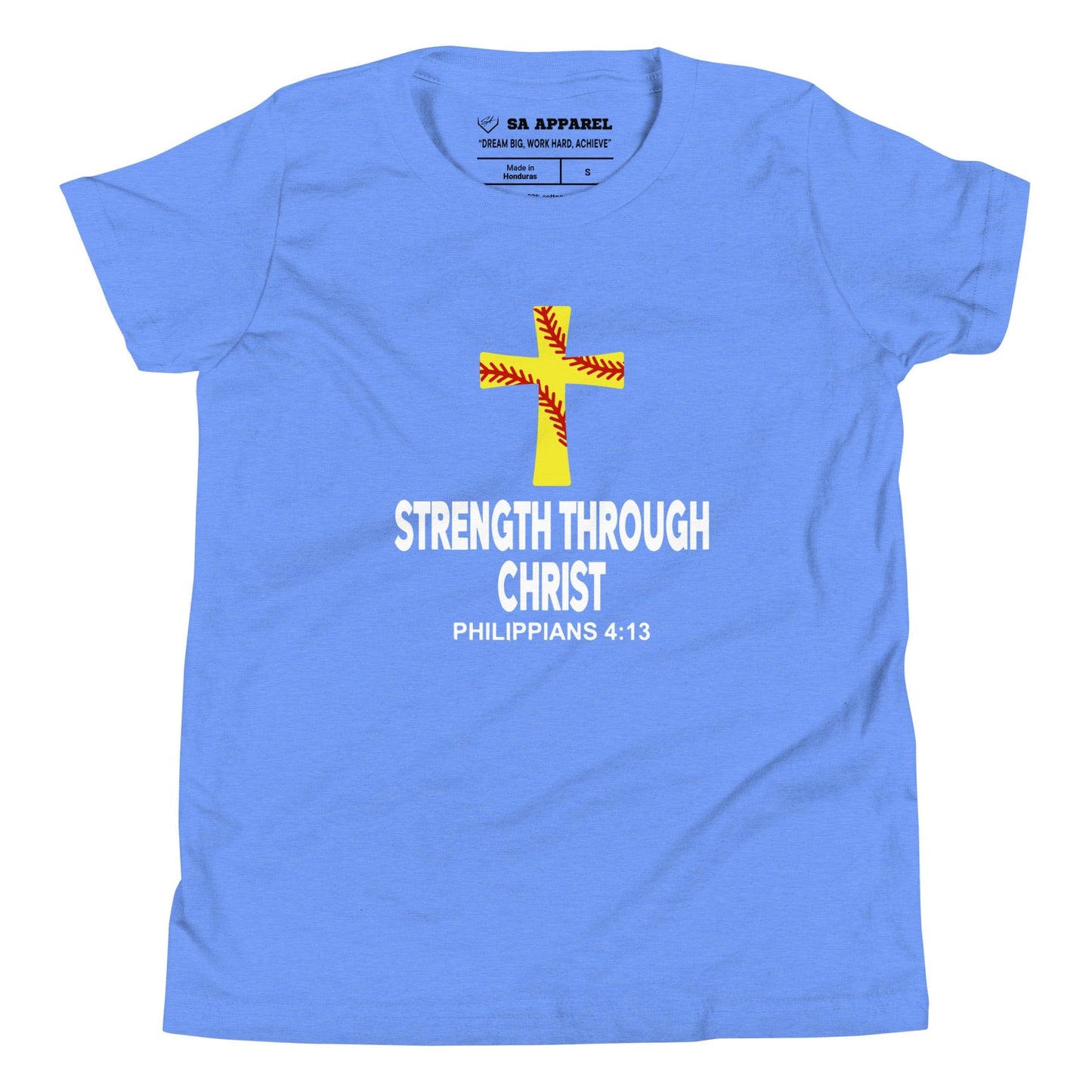 SA Apparel Youth Tee Heather Columbia Blue / S Strength Through Christ Softball - Youth Tee