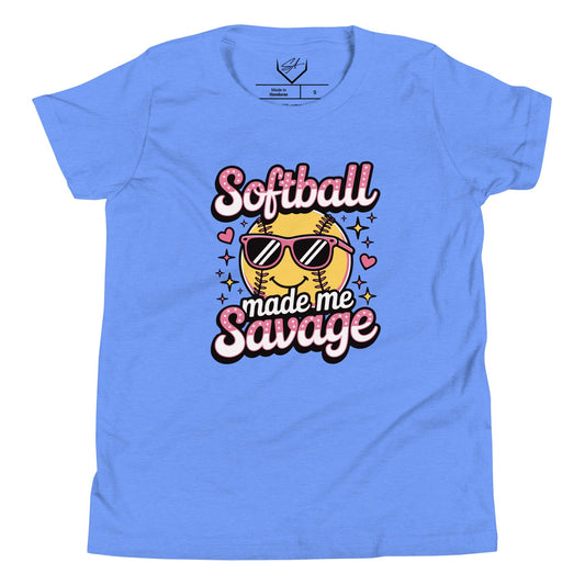 SA Apparel Heather Columbia Blue / S Softball Made Me Savage - Youth Tee