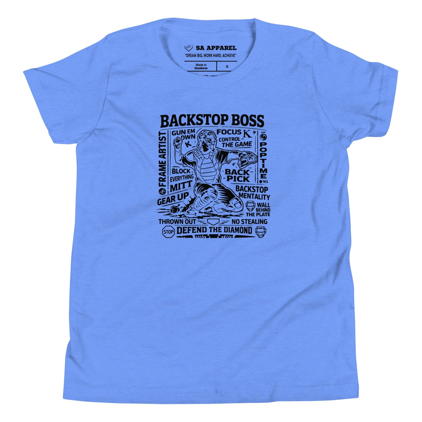 SA Apparel Youth Tee Heather Columbia Blue / S / Soft Style/Cotton Backstop Boss In Action - Youth Tee