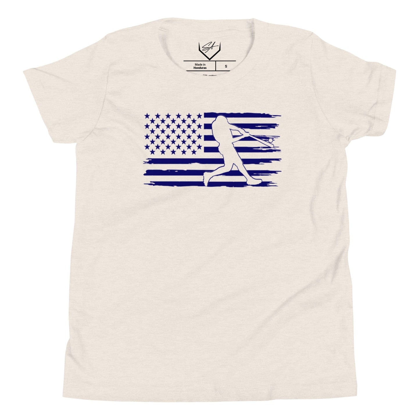 SA Apparel Natural / S Flag Baseball Batter Blue - Youth Tee