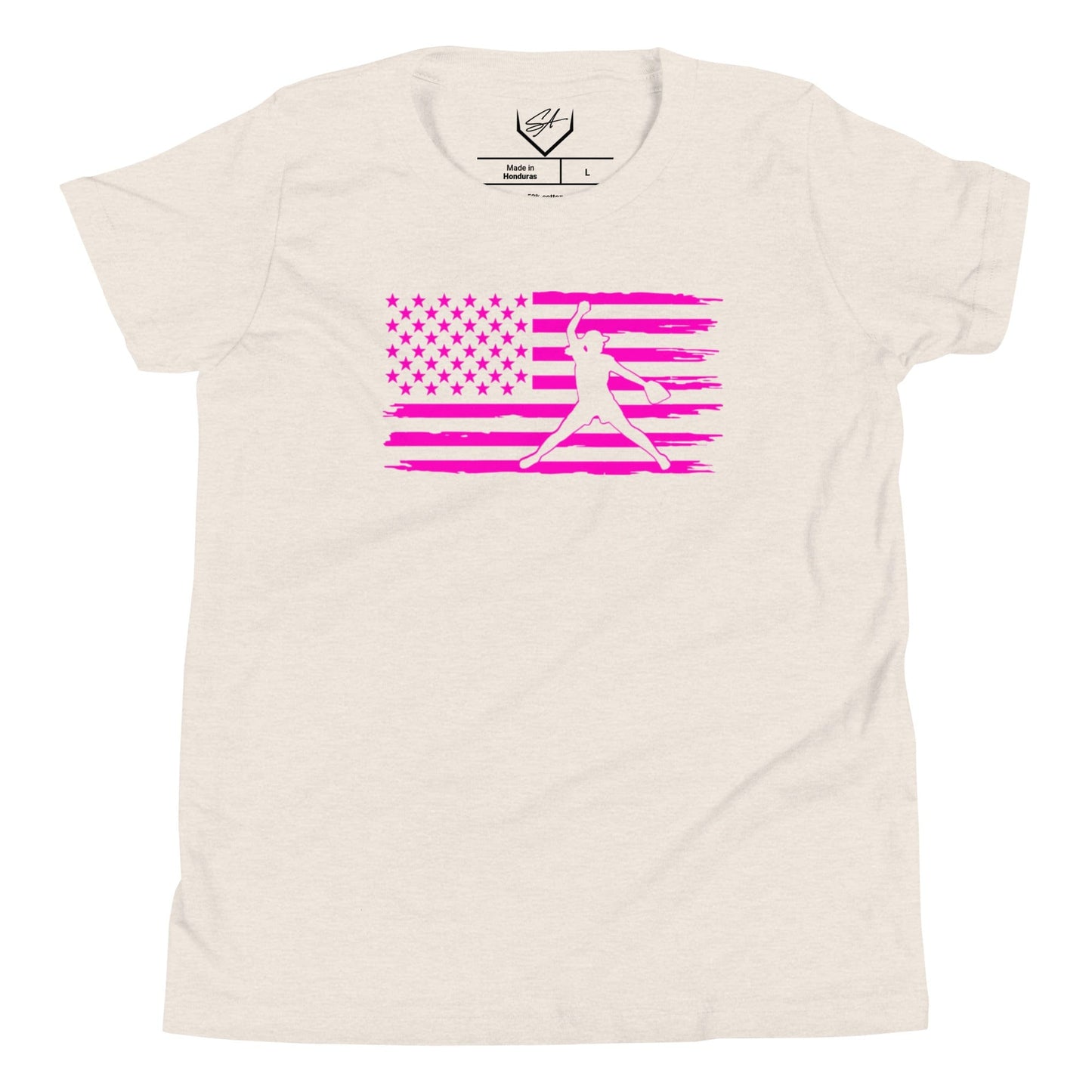 SA Apparel Youth Tee Natural / L Flag Softball Pitcher Pink - Youth Tee