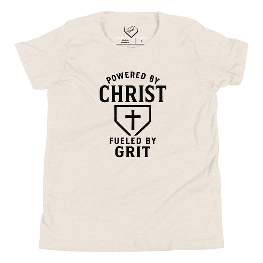 SA Apparel Youth Tee Natural / S Powered By Christ, Fueled By Grit - Youth Tee