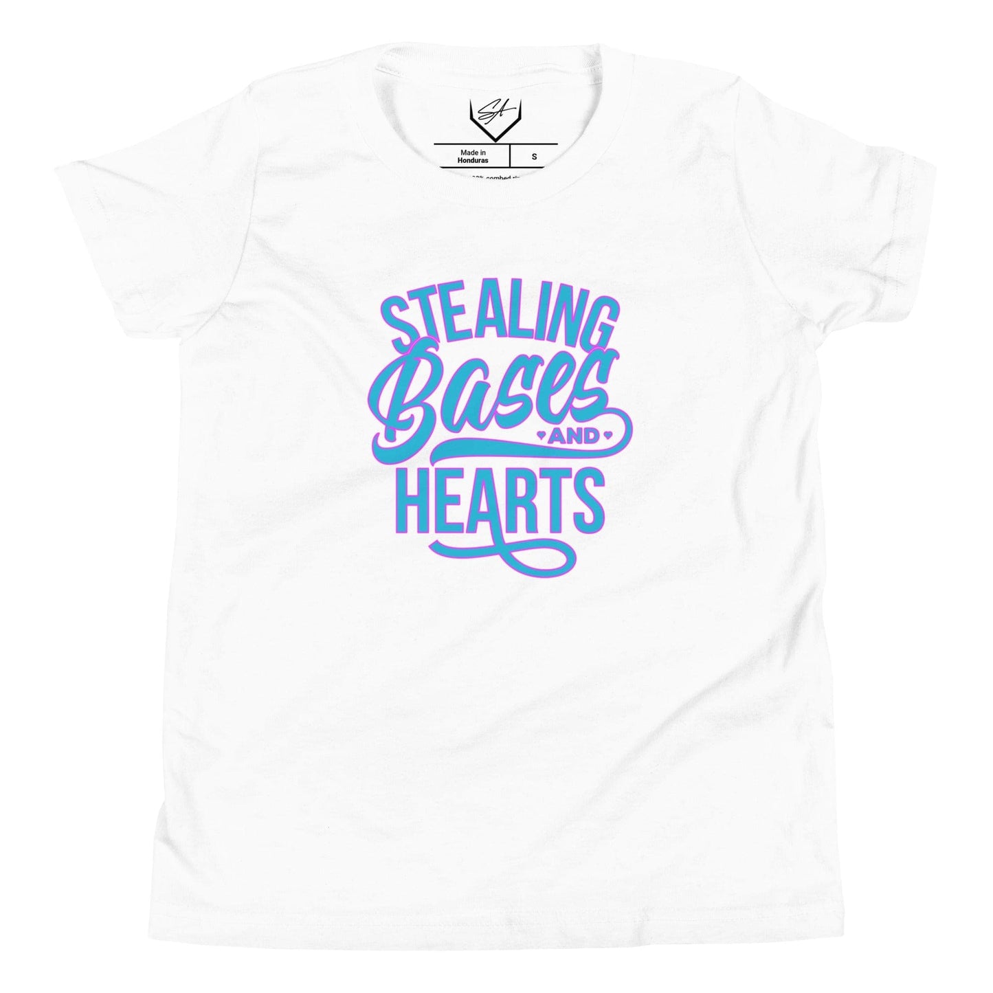 SA Apparel White / S Stealing Bases And Hearts Teal - Youth Tee