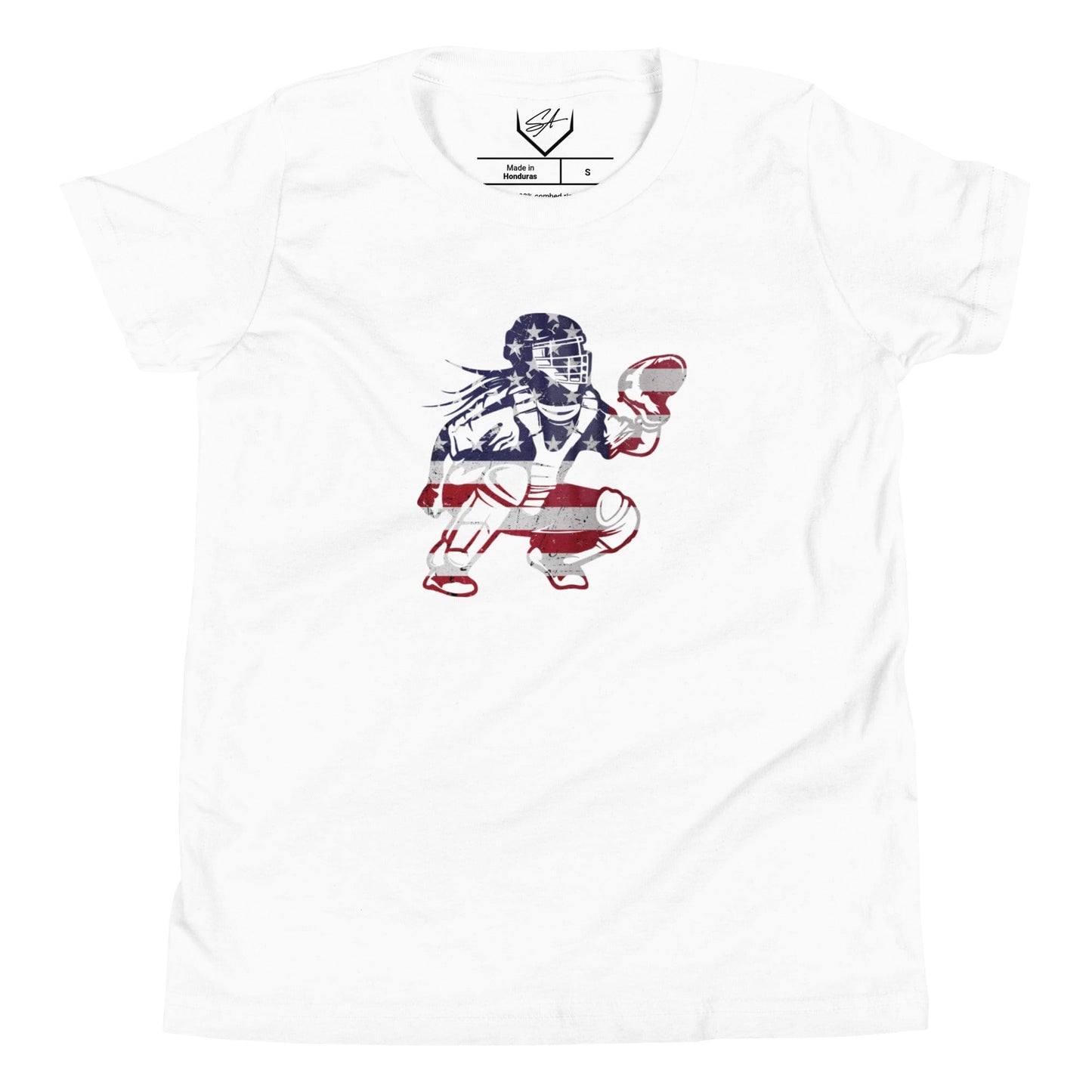 American Flag Softball Catcher - Youth Tee