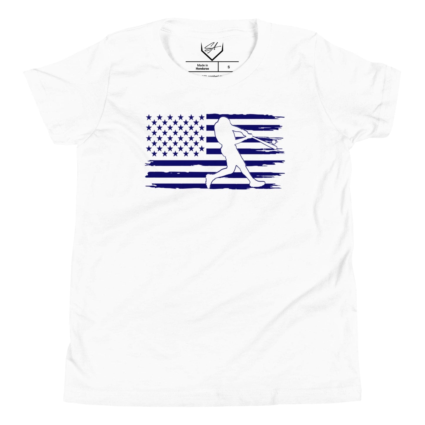 SA Apparel White / S Flag Baseball Batter Blue - Youth Tee