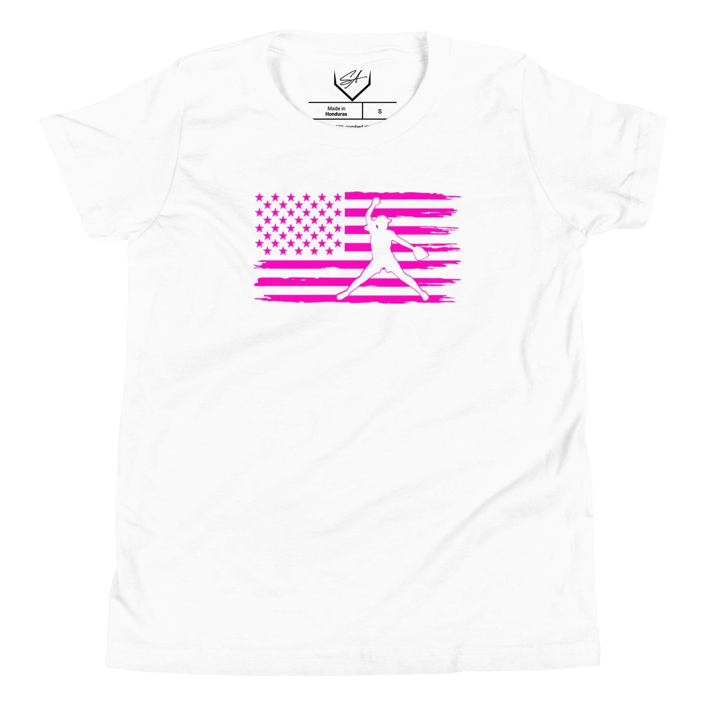 SA Apparel Youth Tee White / S Flag Softball Pitcher Pink - Youth Tee