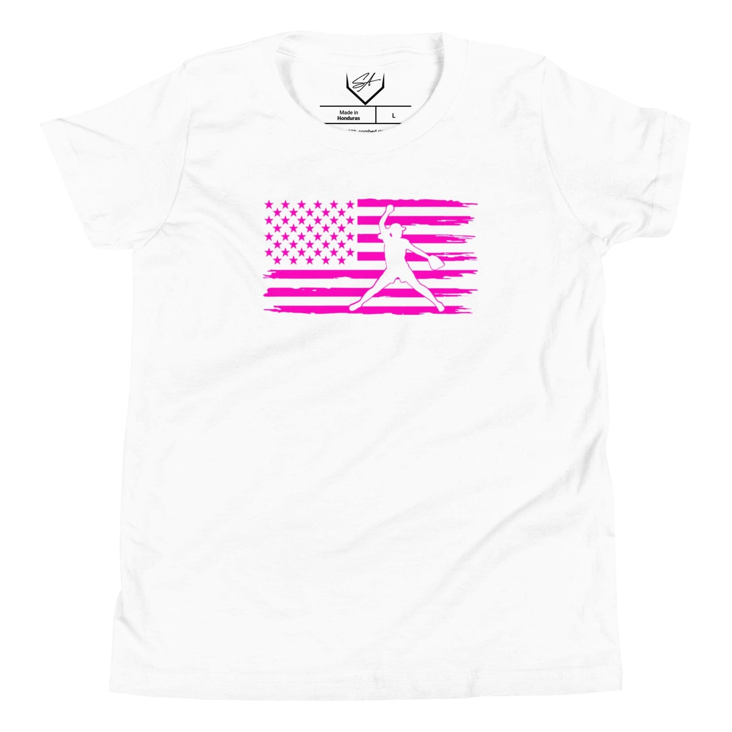 SA Apparel Youth Tee White / L Flag Softball Pitcher Pink - Youth Tee