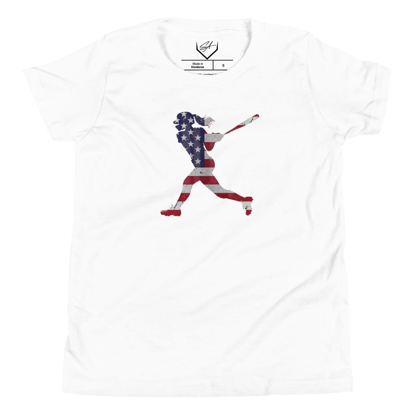 SA Apparel Youth Tee White / S American Flag Softball Batter - Youth Tee