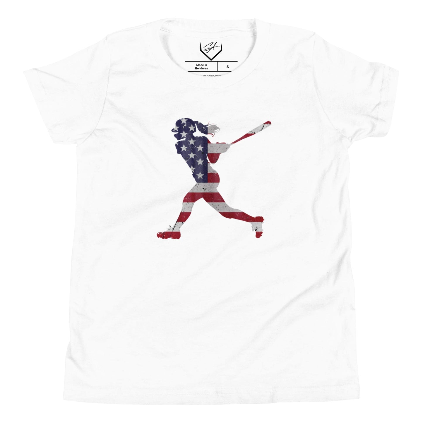 SA Apparel Youth Tee White / S American Flag Softball Batter - Youth Tee