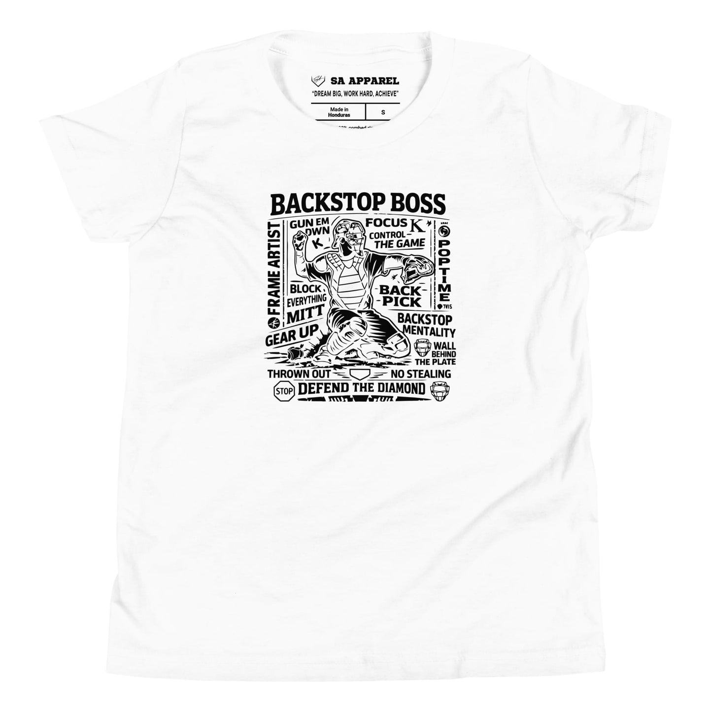 SA Apparel Youth Tee White / S / Soft Style/Cotton Backstop Boss In Action - Youth Tee